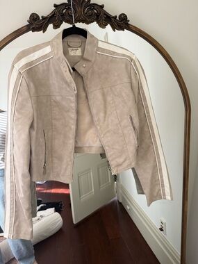 YoungLA Beige Moto Racer Jacket with White Stripes